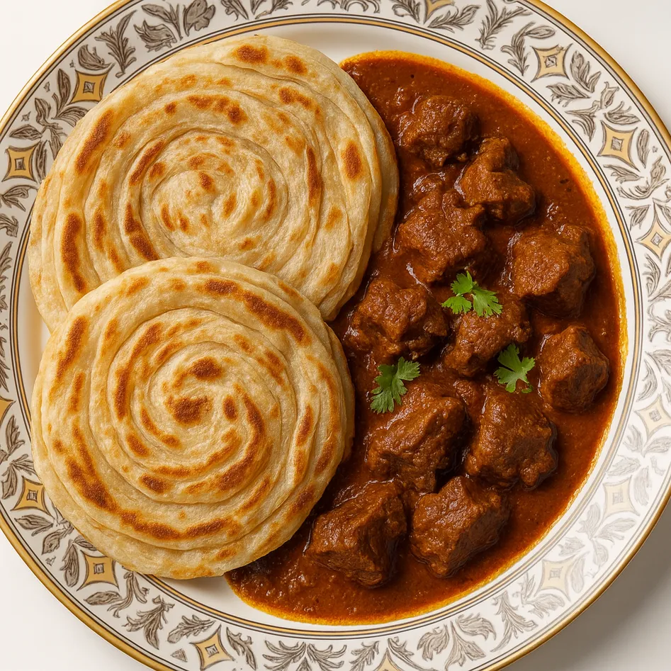 Delicious Kerala Porotta with Beef Curry at MC's Curry in Winnipeg, MB